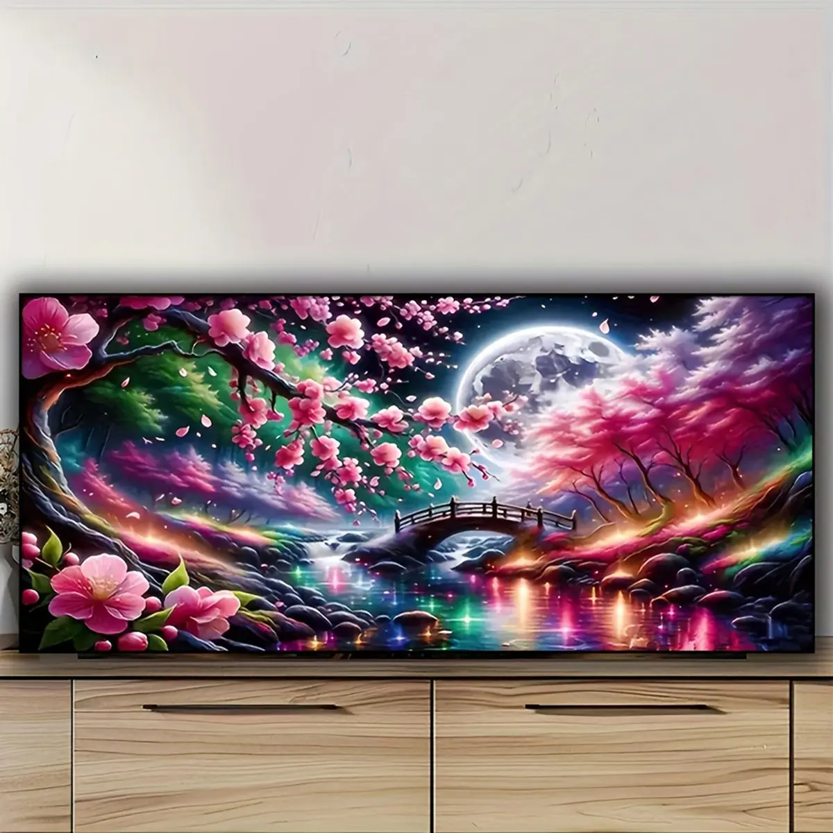 Big Size 1pc 100x40cm(39.37x15.74inch) Fantastic Landscape Diy Diamond Painting Cross Stitch kits Moon Tree Flowers Diy Full Round Diamond Mosaic Art Diamond Art kit Rhinestone Of Picture Home Decor Handicraft