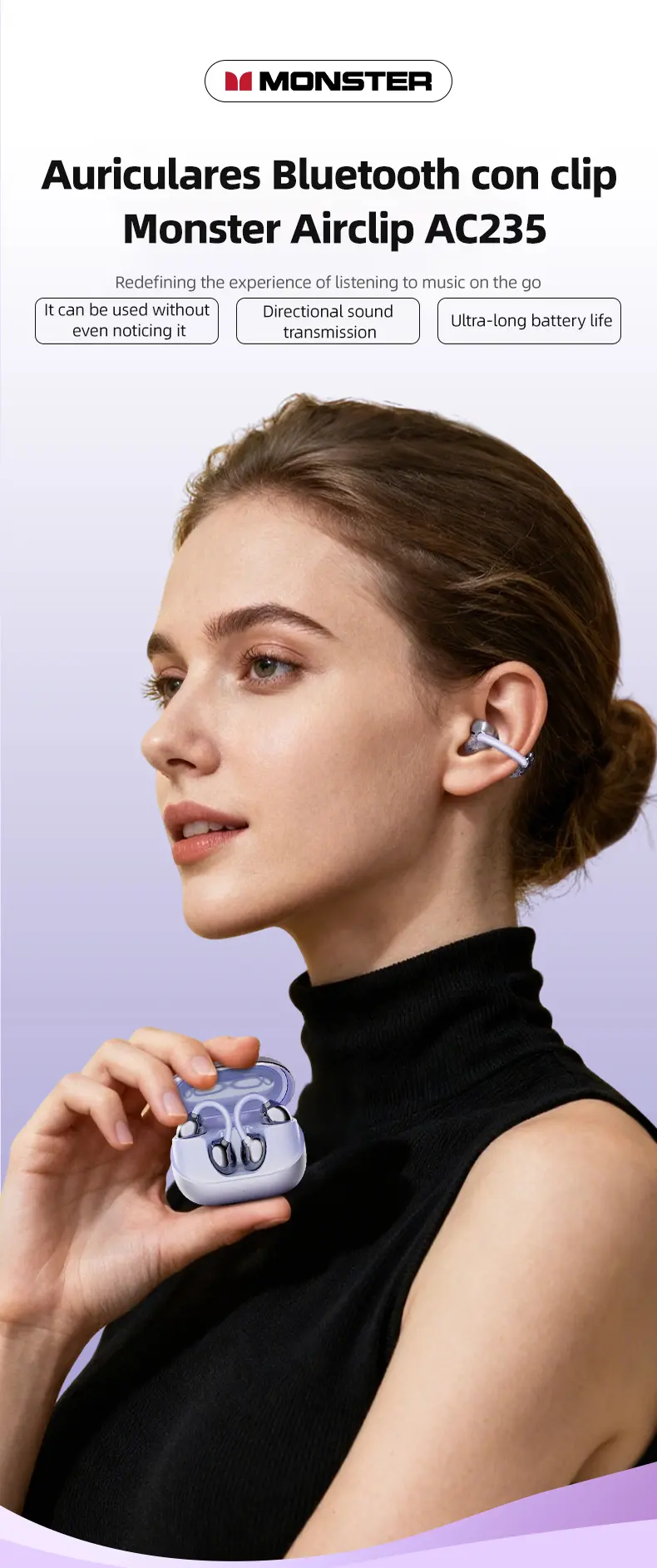 Monster In-Ear Bluetooth 6.0 Wireless Clip-On Headphones, ENC Noise Cancelling, Hi-Fi Stereo Sound, 165H Playtime, Waterproof Sweatproof, Fast Charging Boost, Hands-Free Portable, Halloween Gift for Men, for School/Work From Home