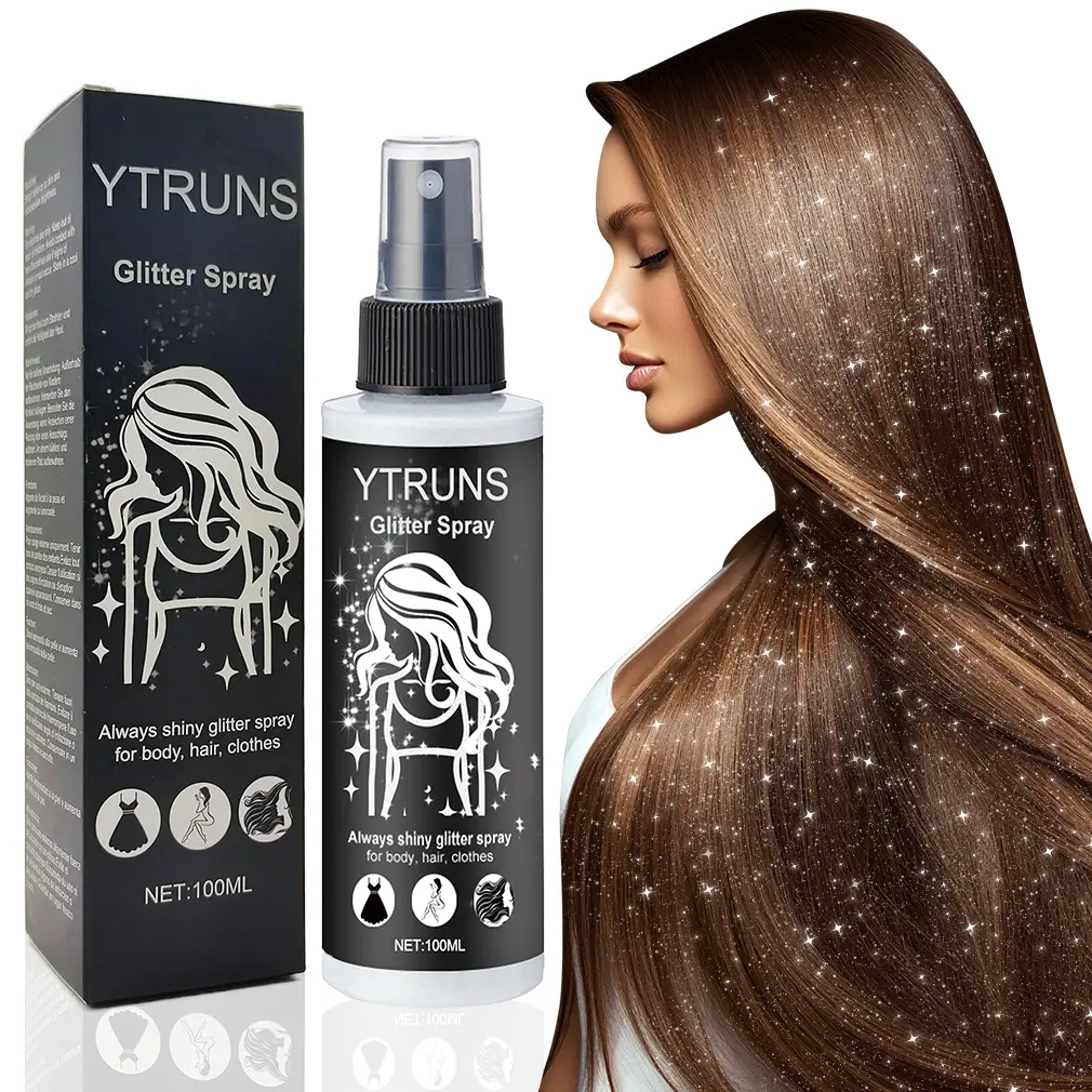 Ytruns Quick Dry Glitter Spray Kit for Hair & Body 100ml High Gloss Shimmer Spray for Lips Eyes Face & More Perfect for Music Festivals Makeup