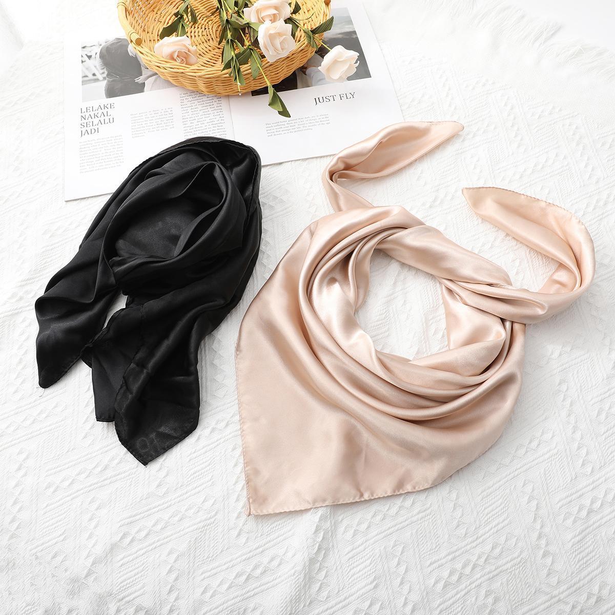 2-piece set 35" Large Square Satin Head Scarf Bandanas silk-like Headband Hair Scarves Bandana Scarf Headscarf Shawls for Women