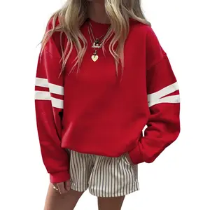 Asvivid Women's Varsity Striped Casual Drop Shoulder Comfy Long Sleeve Loose Pullover Sweatshirt for Everyday Wear Fashion Tops