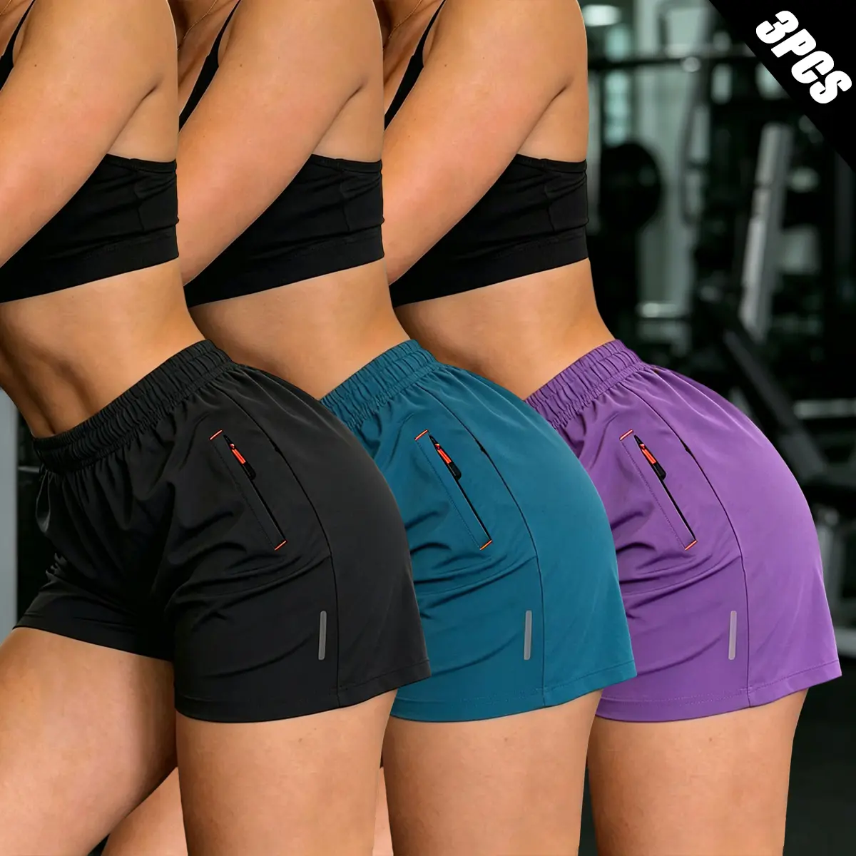 Women's 3-Pack High-Waisted Athletic Shorts, Loose-Fit Lightweight Polyester for Running Workouts with Zip Pockets and Drawstring, Drawstring Active Shorts, Fitness Workout Shorts
