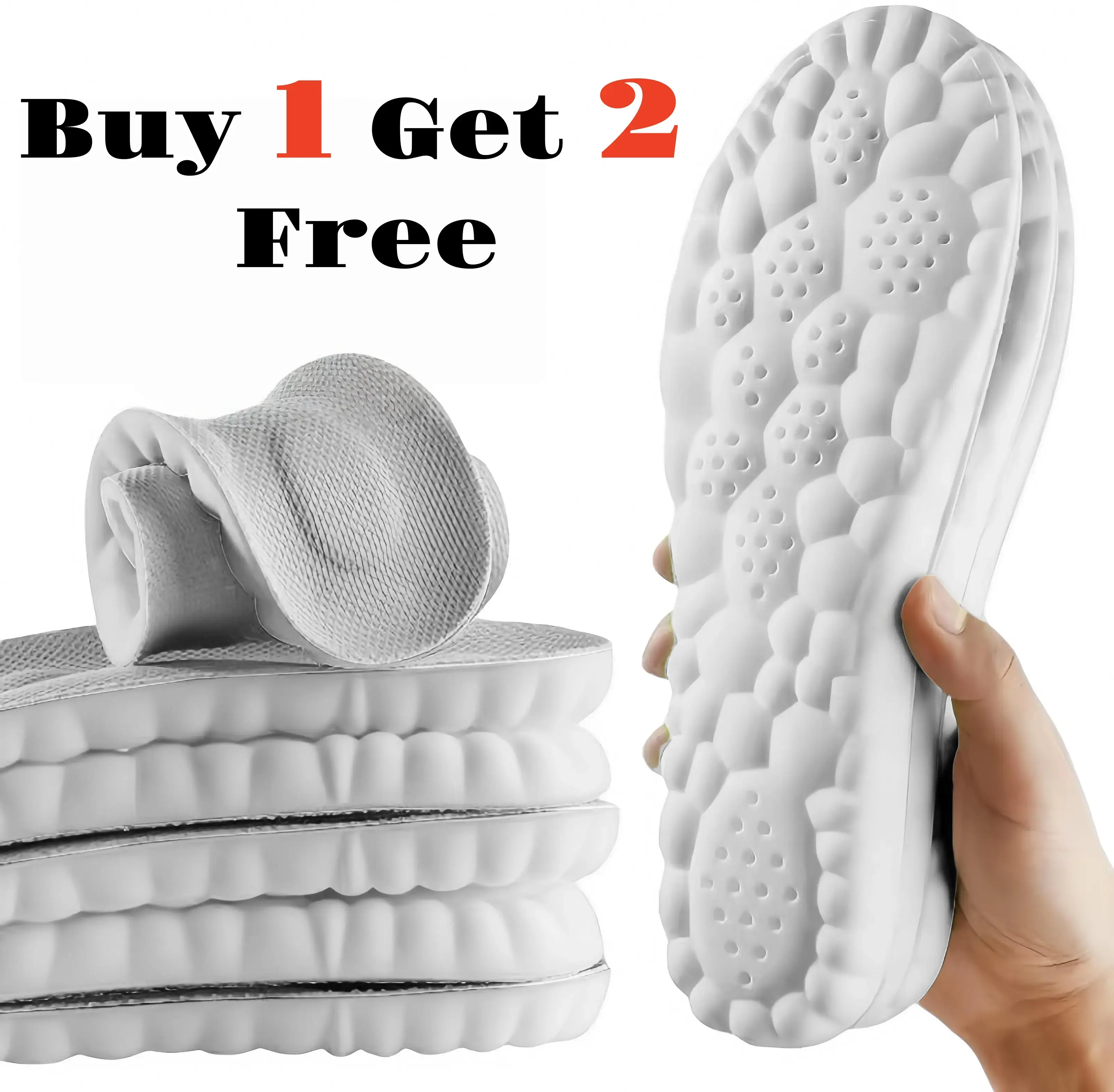Extra Large 4D Cloud Foam Comfy Footwear Insoles - Unisex, Elastic, Shock-Absorbing with Blank Trim, Anti-Fatigue Cushions for Foot Pain Relief, Universal Fit, Buy 1 Get 2 Free #SpringCare #DailyComfort (Outdoor Use)