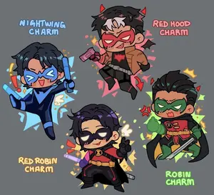 Batboys Acrylic Keychain, Batfam Nightwing Red Hood Red Robin Keychains, Unique Keyrings for Personal Style, Cute Keychains for Bags and Keys, Durable, Lightweight and Perfect for Personal Style, Collecting and Gifting