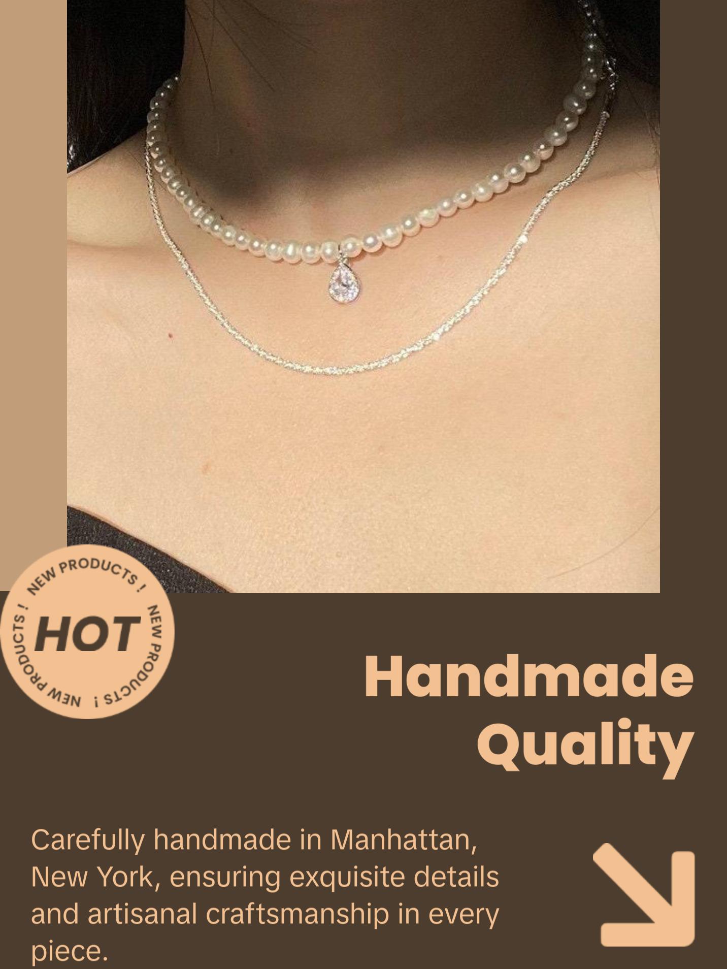 Pearl Choker with Charm, Double Layer Necklace, Freshwater Pearl Necklace, 2 Ways Necklace, Silver chain Teardrop Cz Pendant Pearl Necklace