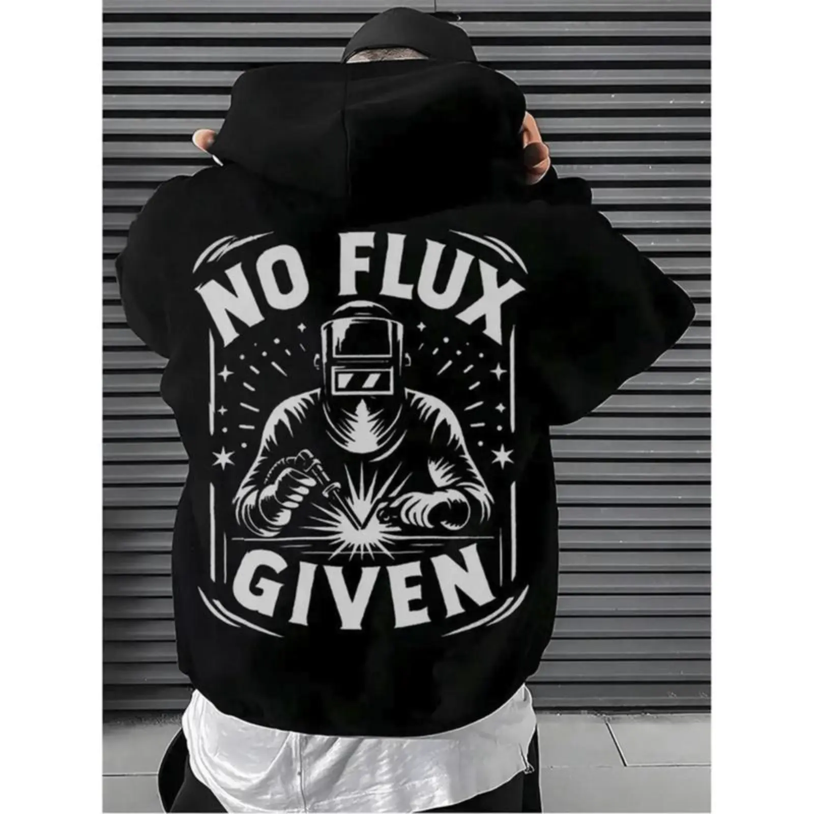 Heavyweight Pullover Hoodie with Welding Graphic Print  Perfect for Work and Casual Wear All Year Round Black Long Sleeve