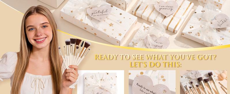 MAYICIVO Valentine's Day Gifts for Teen & Tween Girls Trendy Makeup Gift Set with Positive Affirmation Cards – 10 Individually Wrapped Beauty Gifts with Empowering Challenges, Motivational Birthday Gift Basket