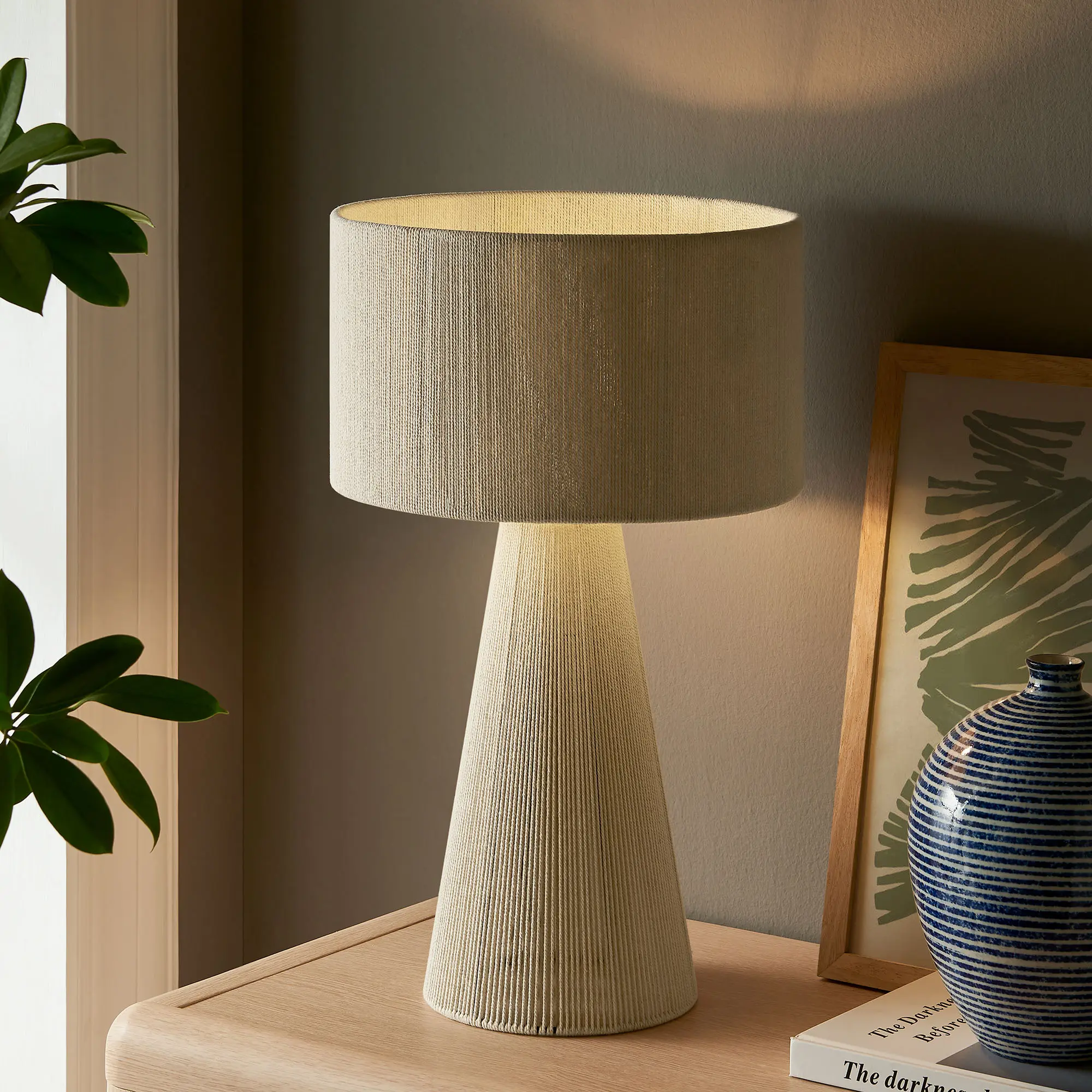 Gia Handwoven Cotton Thread Striped or Plain Table Lamp in Natural