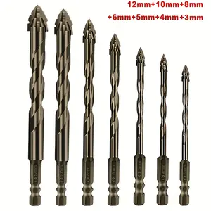 7-Piece Drill Bit Set — Featuring a 4-Blade Serrated Centrifugal Design and Straight Flutes — For Dry Drilling Porcelain, Ceramics, Glass, Marble, Concrete, Stainless Steel, and Stone