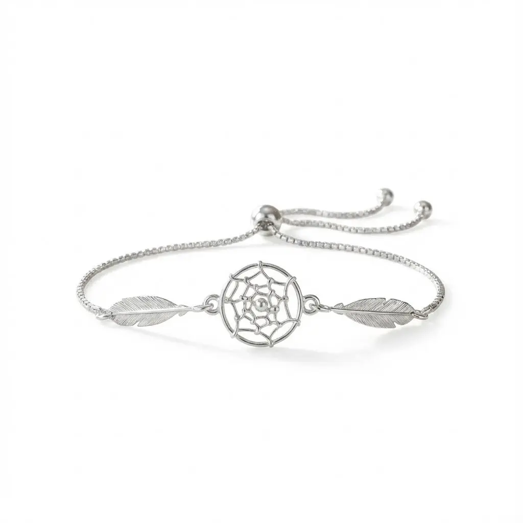 Dream Catcher Bolo Bracelet Rhodium Plated 925 Silver Italy Adjustable 10in
