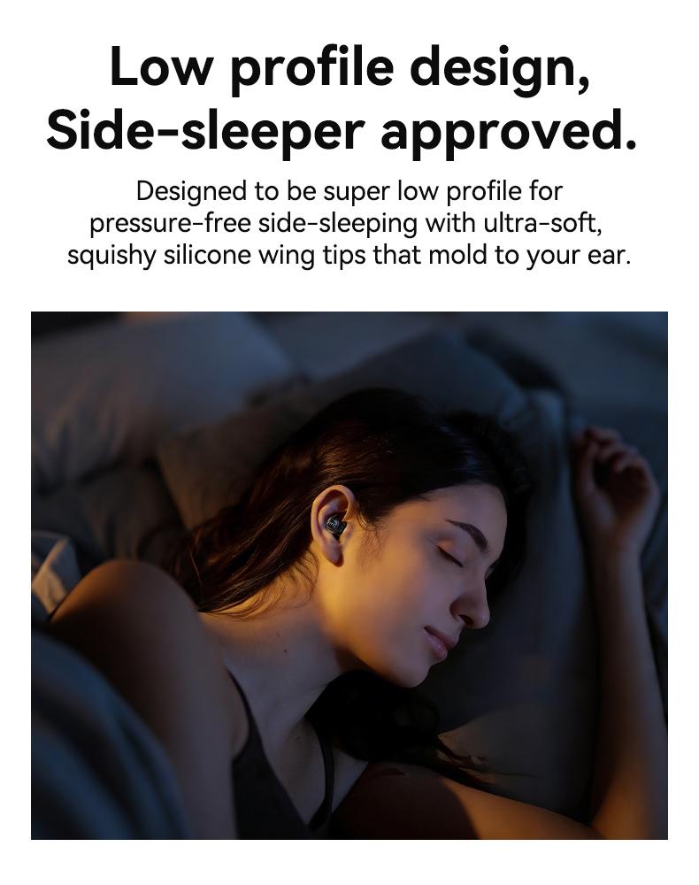 HTC NE76 Bluetooth Wireless Earbuds Sleep Earphones,Bluetooth 6.0,Noise-Canceling Earphones.Improves sleep quality,Zero pressure on the ears when sleeping on your side,Invisible flat-head earphones,Suitable for travel and side sleepers