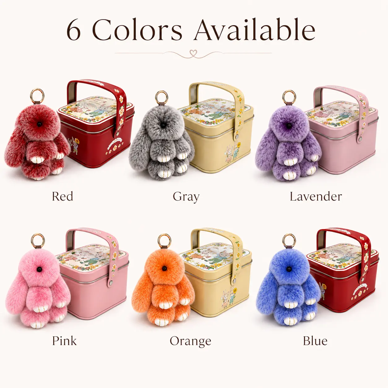 BunnyLulu Fluffy Smooth Kawaii Bunny Keychain - Girly Cute Collectible Plush Rabbit Bag Charm with Gift Tin Box for Backpack, Purse, Keys - Easter Baskets Gift for Women, Kawaii Accessories, Gifts For Girlfriend