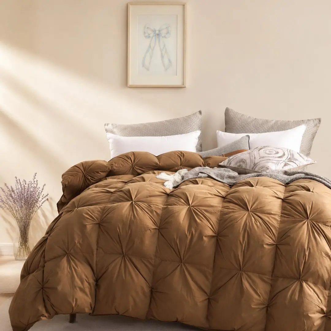 Fluffy 100% Cotton Cover Feather Down Pinched Pleats Duvet Insert - Multi-Size 1-Piece All Seasons Bedding, 8 Tabs, Cozy Setup, 64x88inches, Responsibly Sourced Luxury Warmth