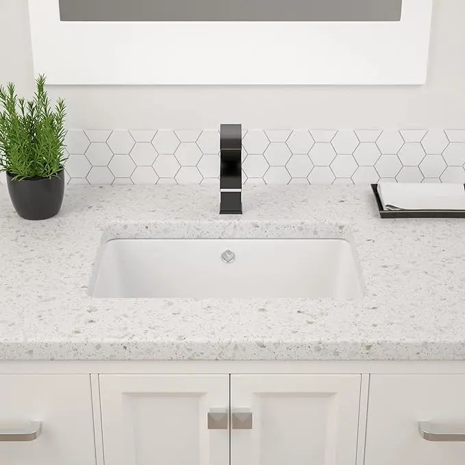 Dcolora 18" Rectangular Bathroom Vessel Sink – Undermount Design, Pure White with Overflow