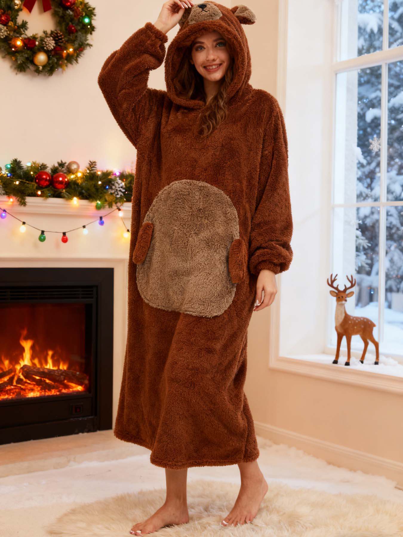 Warm Animal Style Wearable Blanket Cozy Thermal Throw for Adults and Kids Perfect for Lounging and Relaxing Home Indoor Use Soft Fluffy Fleece Blanket Ideal for Cold Weather