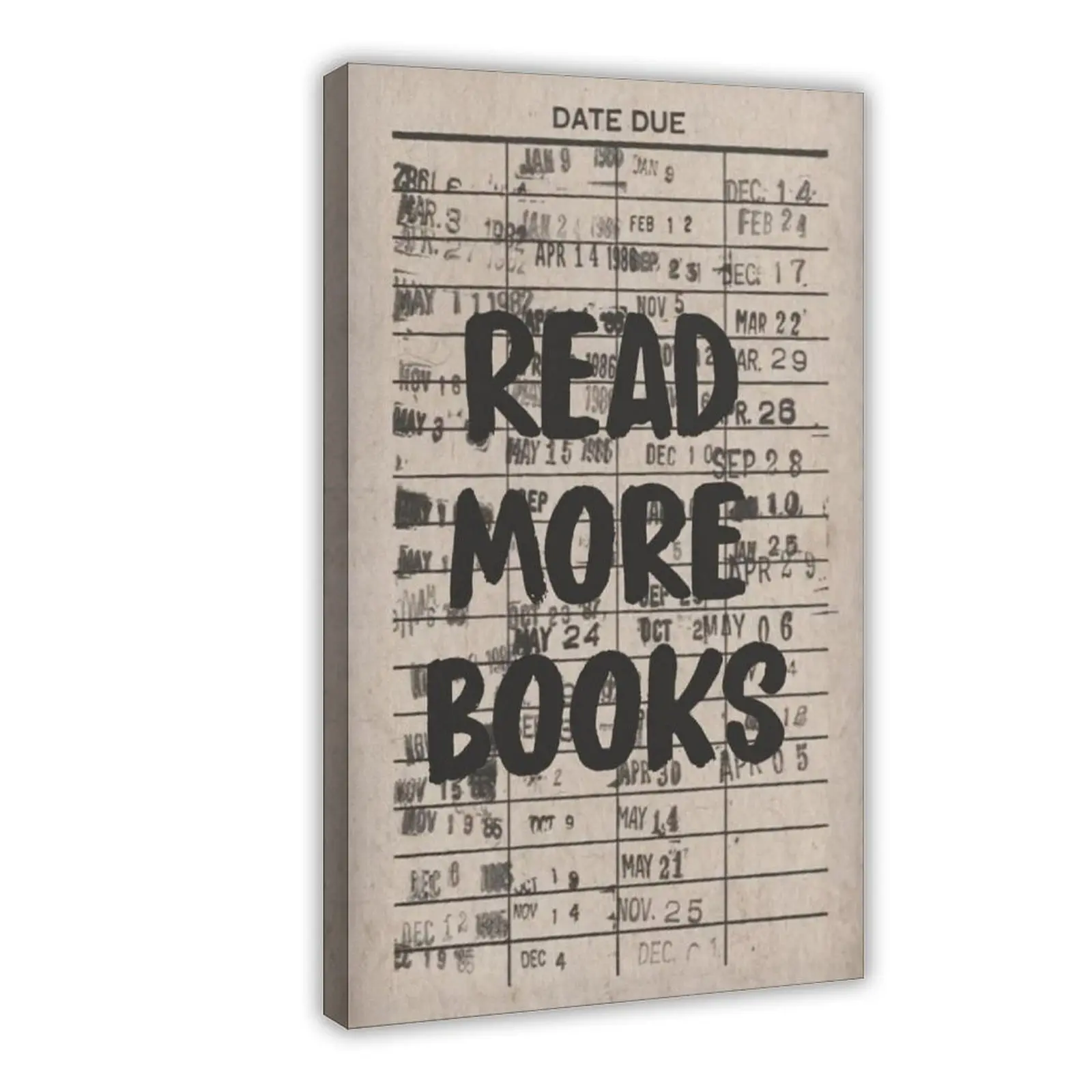 Trendy Retro Read More Books Wall Art, Library Reading Nook Corner Decor, Vintage Library Date Due Canvas Wall Art for Classroom Girls Room Dorm Reading Room