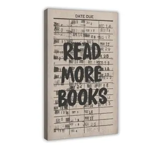 Trendy Retro Read More Books Wall Art, Library Reading Nook Corner Decor, Vintage Library Date Due Canvas Wall Art for Classroom Girls Room Dorm Reading Room