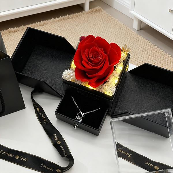 Preserved Red Real Rose with Heart I Love You Necklace, Eternal Flowers Rose Birthday Gifts for Women Her Mom Wife Girlfriend Grandma, Romantic Gifts for Mother's Day, Valentine's Day, Christmas, Birthday Anniversary