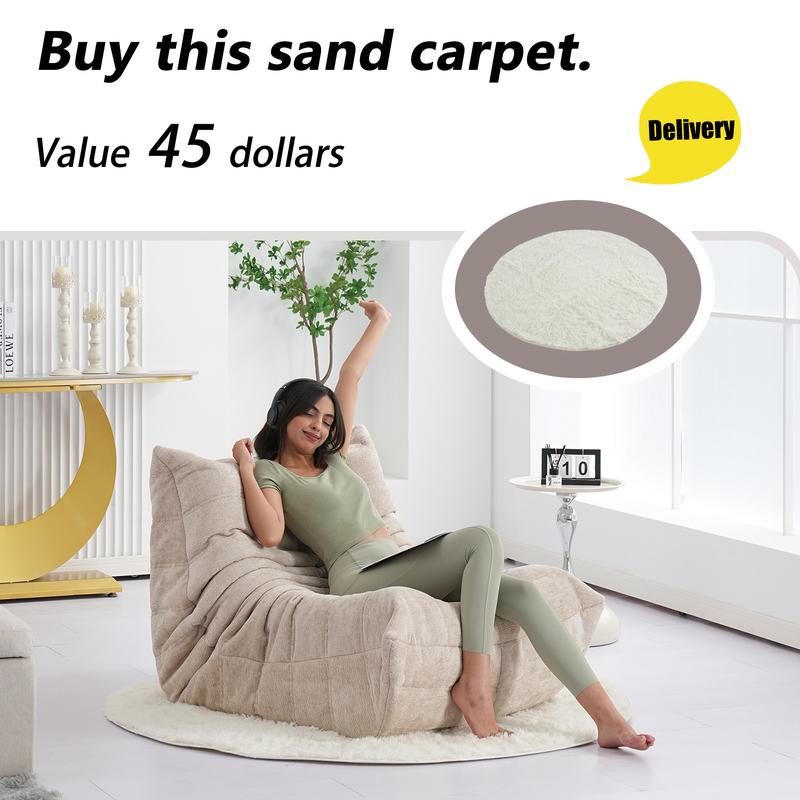 Togo Sofa Caterpillar Bean Bag Chair Chenille Fabric 1 Seater Memory Foam Lounger Upholstered Couch Free 5FT Carpet Modern Comfy Living Room Furniture