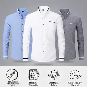 Men’s Chinese-Style Casual Solid Color Long-Sleeve Shirt with Stand Collar for Spring/Autumn