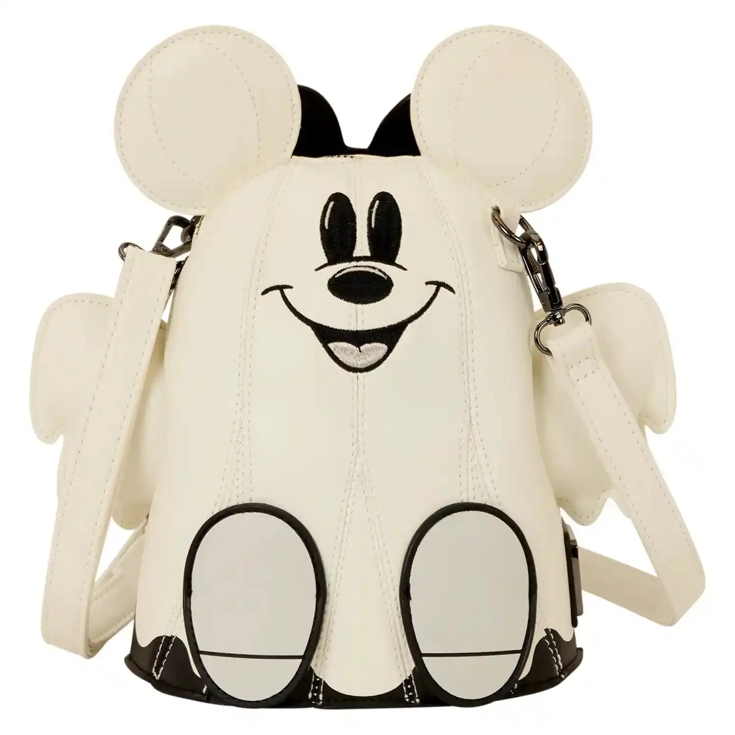 Women's Loungefly Disney Mickey & Minnie Ghost Figural Crossbody Bag - Synthetic Leather, Shoulder Strap, Glow Effect
