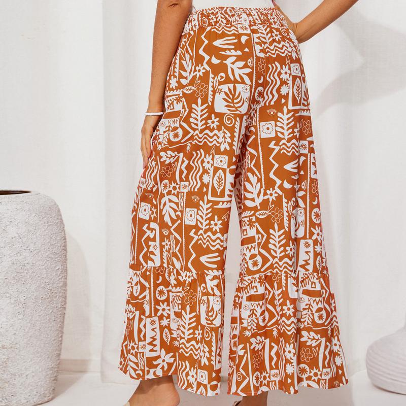 Grace Karin Women Elastic Waist Flared Pants Casual Full Length Bell-Bottoms