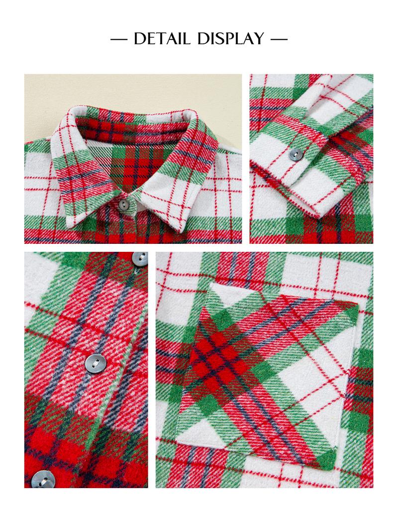 Asvivid Women's Christmas Plaid Flannel Shacket with Pockets Long Sleeve Button Down Casual Outerwear for Festive Style Womenswear Shirt Jacket Coats