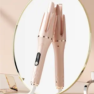 Automatic Rotating Curling Iron - Portable Hair Curler, With LCD, Dual Voltage & Lightweight for Travel