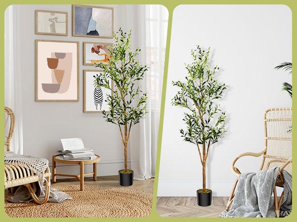 7 FT/6FT/5FT Artificial Olive Tree - Lifelike Faux Silk Olive Plant with Olive Leaves, Ideal for Home (Living Room, Bedroom, Balcony Corner), Office, and Garden Decor.