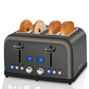 Toaster 4 Slice, LCD Display, 6 Shade Settings, 1.5'' Wide Slots, Digital Stainless Toaster for Bagel, Defrost, Reheat, Dual Control, Removable Crumb Tray, 1500W, Dark Metallic