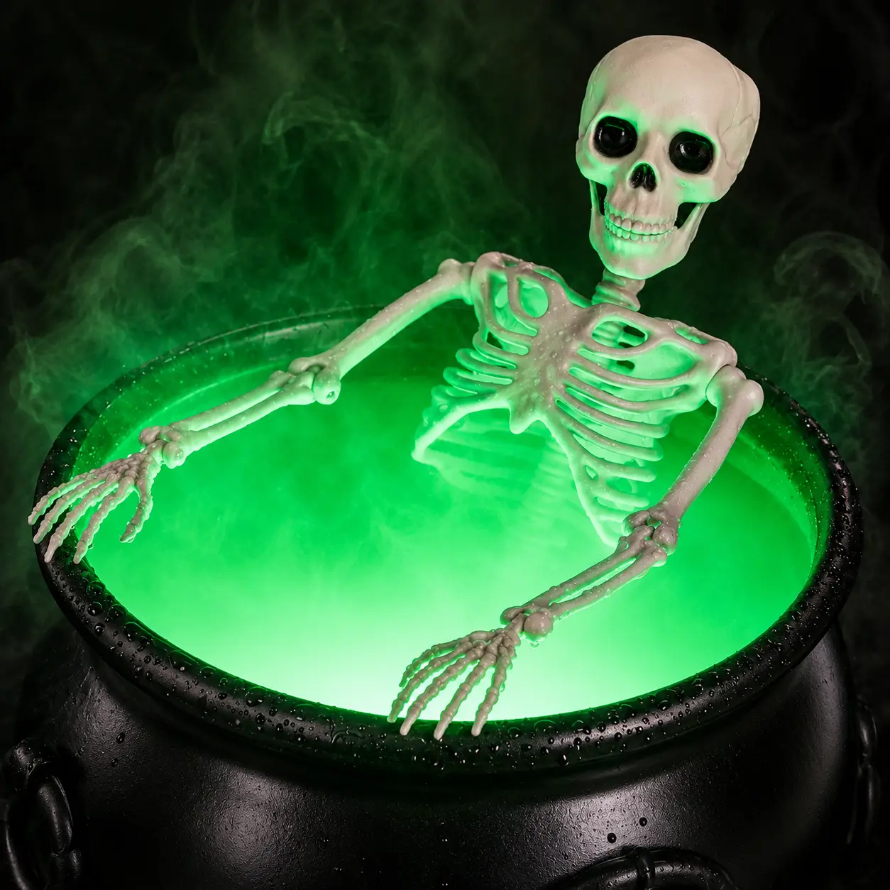Large Decorative Halloween Tripod Cauldron - Skeleton, Fog Maker Included - Halloween Aesthetic Outdoor Patio Home Porch Party Decor That Creates Misty Ambiance