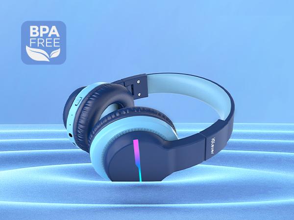 iClever Kids BTH12 Bluetooth Headphones with 4 Colorful LED Lights Modes Volume Limited 55H Playtime Built-in Mic for iPad Tablet Audio Headset