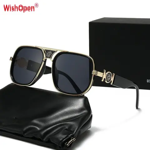 [WishOpen] 2026 New Luxury Women's Oversized Trendy Sunglasses - Black Solid Full Rim, European Style, Casual Wear, Titanium Frame, Metallic Finish, Resin Lenses, UV Blocking Eyewear, Unisex Luxury Look