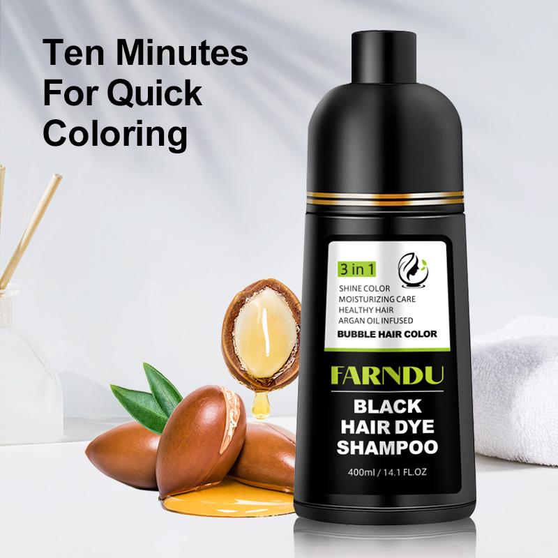 FARNDU Hair Dye Shampoo, Gray Coverage, 3 in 1 (+Shampoo+Conditioner), 10 Minute Color for Men & Women, All Hair Types, Long Lasting, 400ml