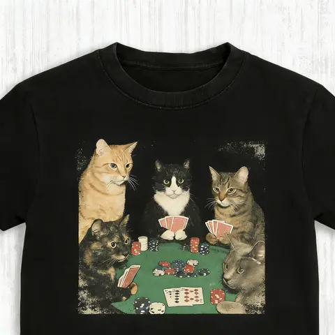 Women's Cotton Casual Basic Tshirt - Royal Flush Felines Funny Animal Graphic Tee, Chic All Seasons Unisex Streetwear, Christmas New Year Party Gifts for Friends
