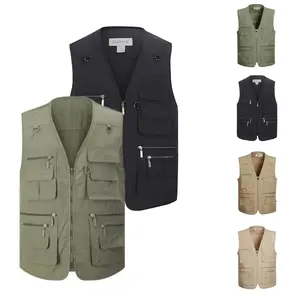 Gihuo Men's Fishing Vest Utility Safari Travel Vest with Pockets Army Green Beige Sleeveless Gilet Lightweight Breathable Waterproof Quick Dry Multi Pockets Casual Menswear