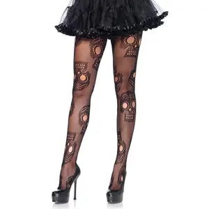Sugar Skull Fishnet Graphic Tights