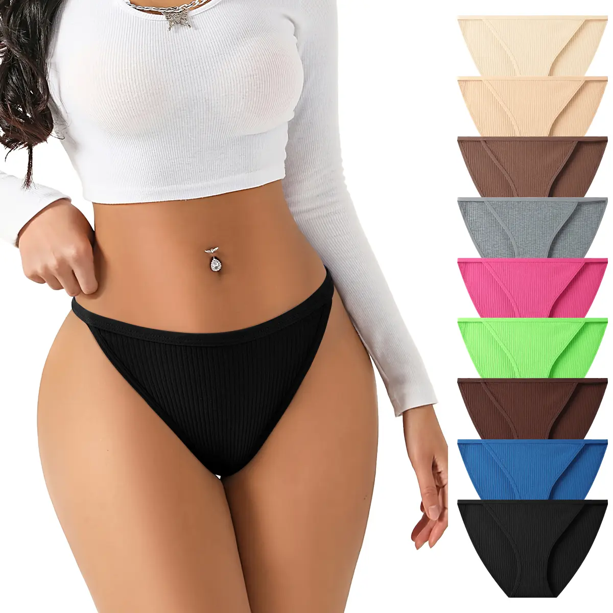 HOTCOM Random Color 9-Pack Women's High-Rise Cotton Bikini Panties - High Cut, Breathable & Sexy Hipster Style, Cheeky Design, S-XXL Sizes