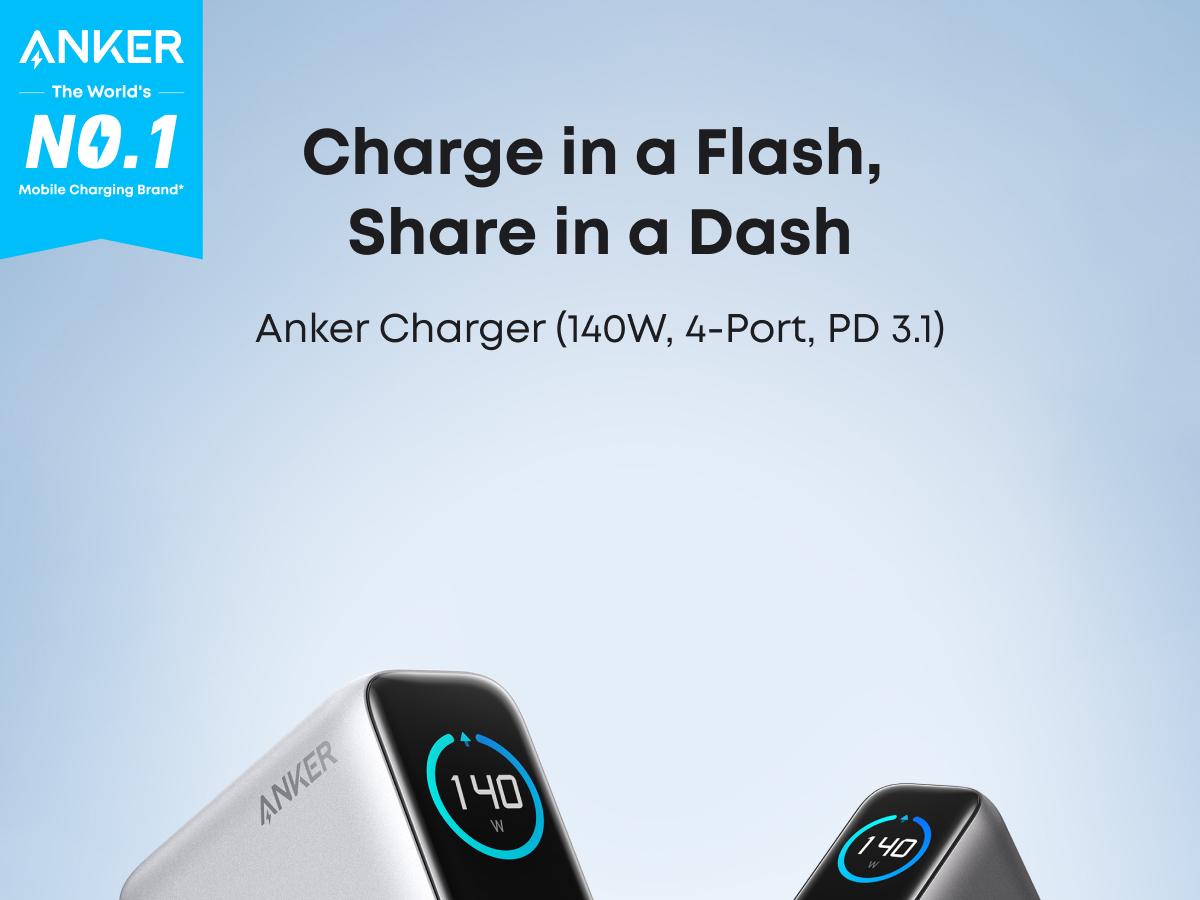 [Live Only] Anker 140W Laptop Charger, 4-Port Multi-Device Charging, 140W Max USB-C Charger, Advanced GaN Power, Intuitive Touch Controls, for MacBook, iPhone 16 Series, Galaxy, Pixel, and More