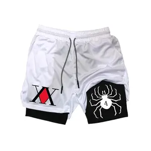 Hunter X Hunter Men Shorts Anime Graphic Gym Shorts Drawstring Waist Sports Shorts,Quick Dry Gym Shorts, Casual Pocket Tie Front Track Bottoms For Summer,Father's Day Gift