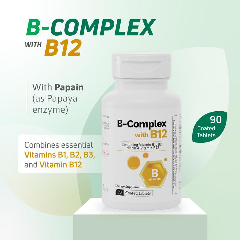 B-100 Complex with B12 High Potency B Vitamin Formula – 90 Coated Tablets