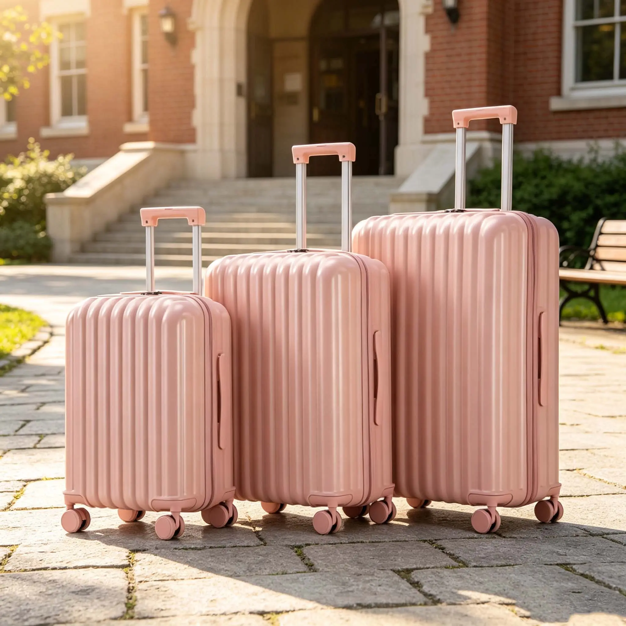20"/24"/28" 3 Pcs ABS Spinner Wheel Luggage Set, Hardside Carry On & Checked Suitcase with USB & Type-C Port, Cup Holder and Phone Holder, Pink