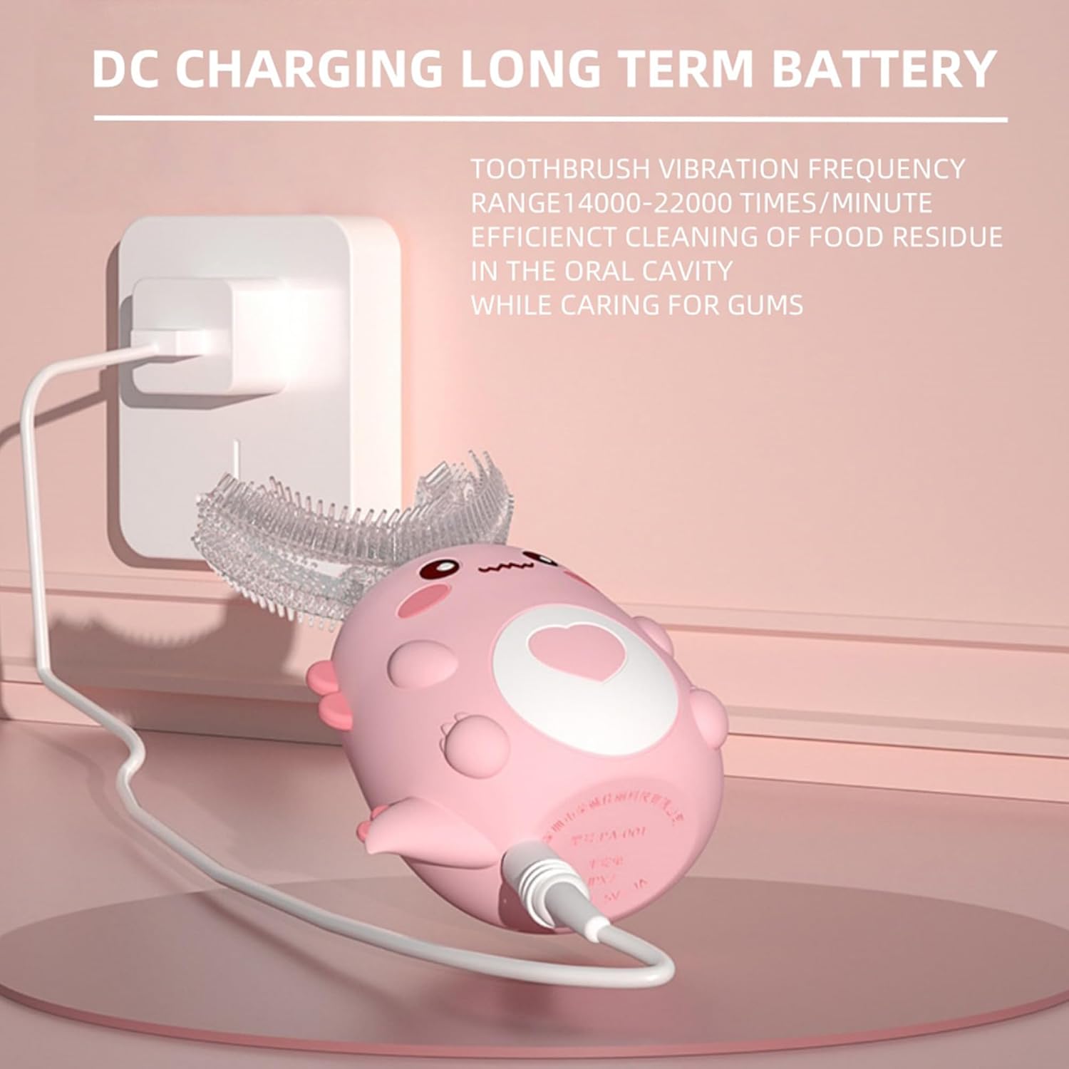 Kids U Shaped Electric Toothbrush with Brush Heads, 360° Sonic Automatic Toothbrush with 3 Cleaning Modes, IPX7 Waterproof Cartoon Dinosaur Design (Ages 2-12)