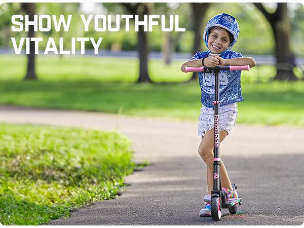 FanttikRide C9 Apex Kids Electric Scooter, Bluetooth Music Speaker, Colorful Light for Kids 8-12, 3.9-5.2 ft, 132 lbs, 5 Miles Range, Up to 40 min Ride Time, 5/8/10 MPH, 3 Adjustable Heights