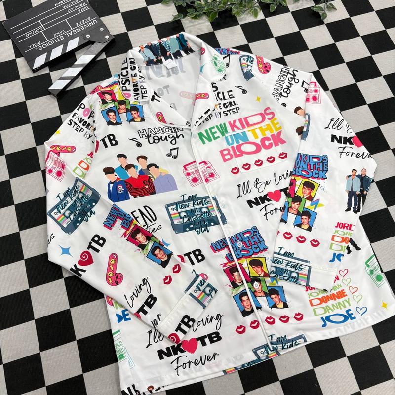 Vintage NKOTB Pajama Set, 90s Boybands Pjs, Casual Comfy Long&Short Sleeves, Loungewear Nightwear Pajamas