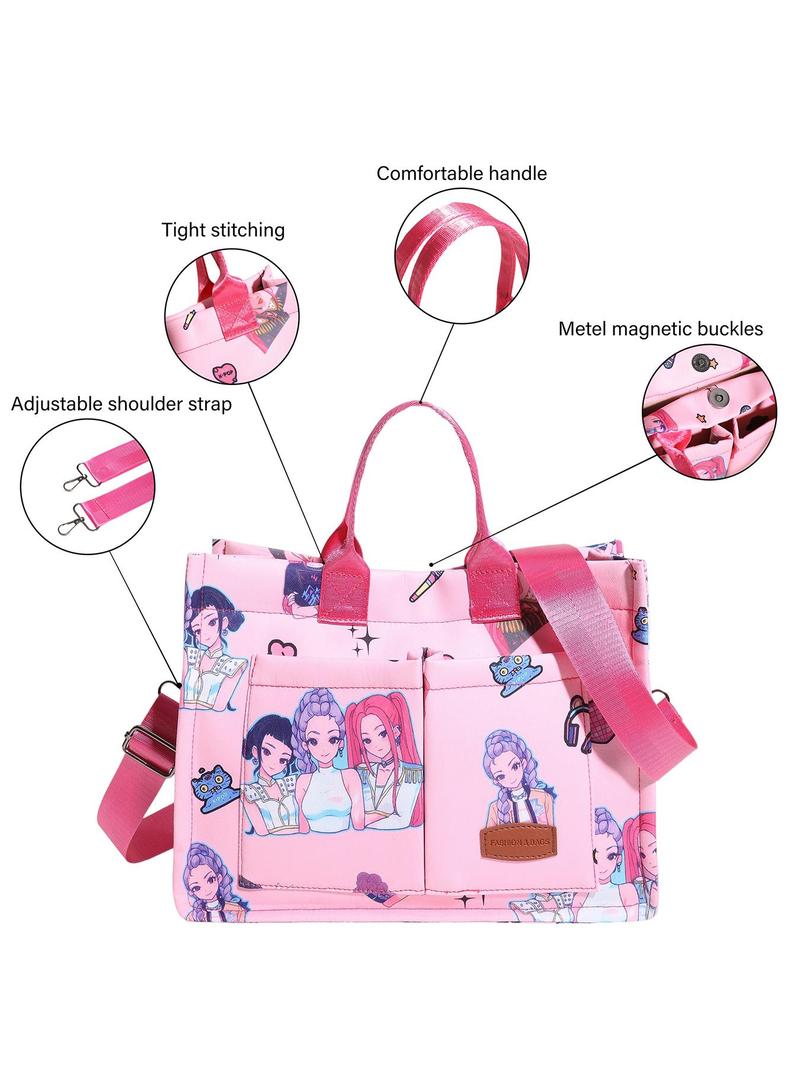 K-Pop Demon Hunter Tote Bag – Cute Cartoon Rumi, Mira & Zoey Print Crossbody Tote, Large Capacity Gift Bag