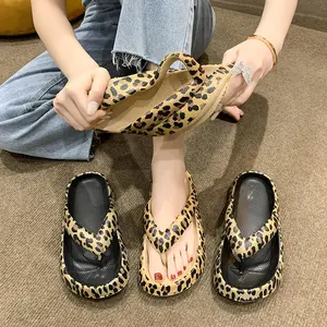 Women Leopard Print Flip Flops EVA Soft Cloud Pillow Sandals Platform Slippers, Cushioned Thong Slides for Indoor & Outdoor