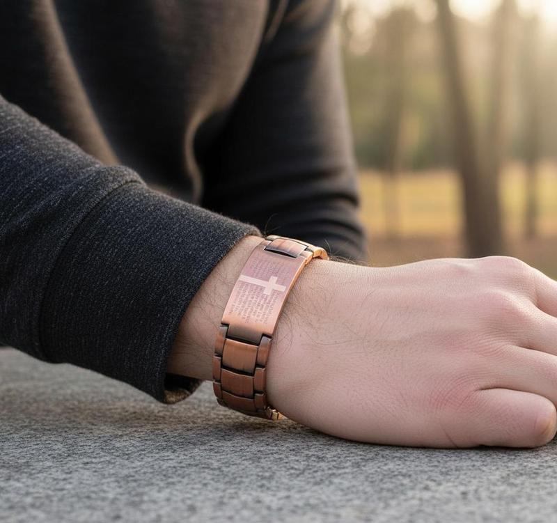 Men's Cross Magnetic Bracelet with Ultra Strength Magnets Adjustable Links Jewelry Box Gift Sizing Tool Included for Perfect Fit