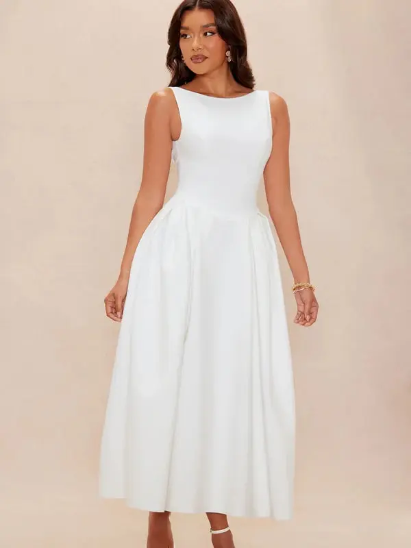 Lani Bandage Maxi Dress - White Sleeveless Plain Design Casual Style Summer Wear Comfortable Fit for Women