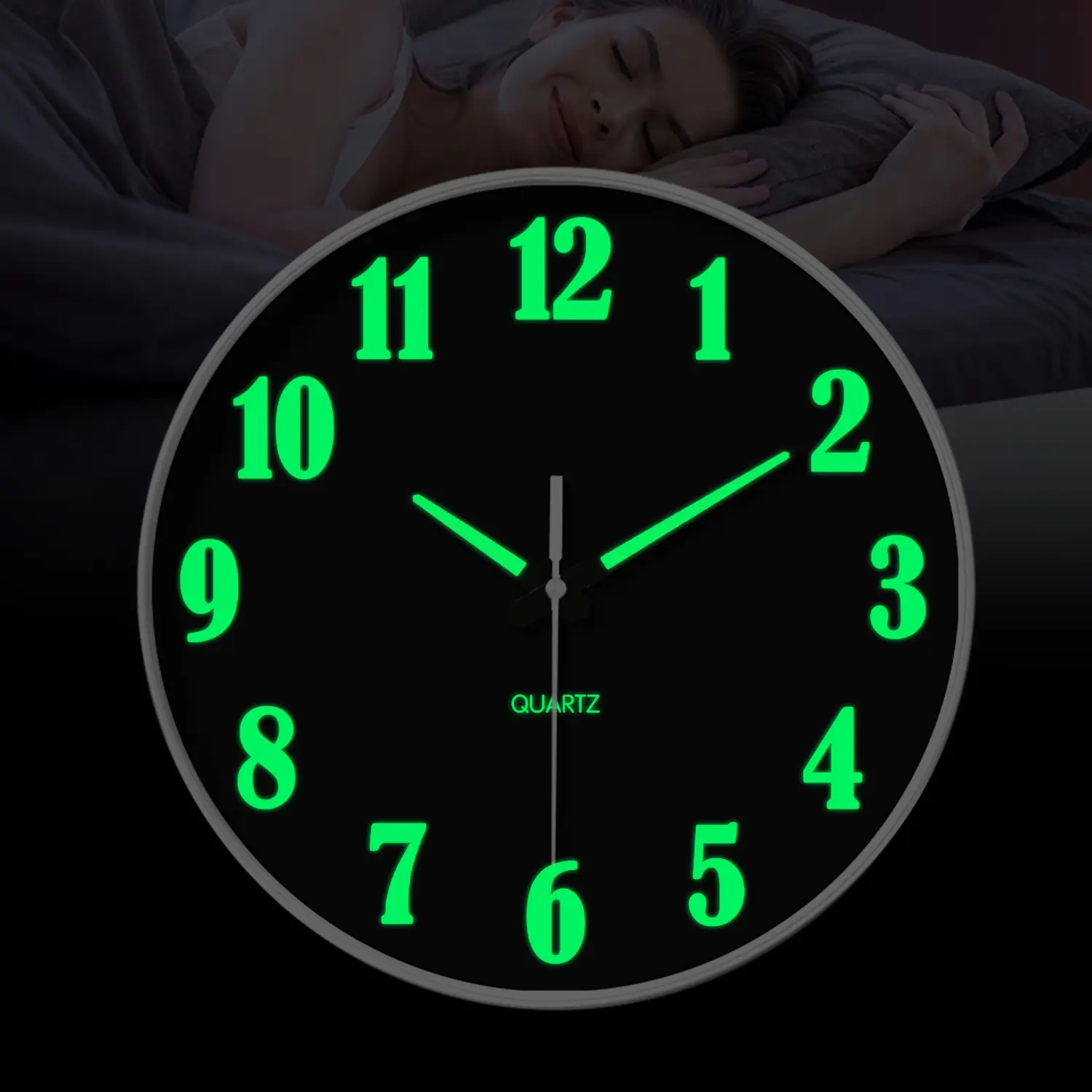 ConstantPlanet black luminous wall clock, 8–12 inch round silent luminous clock, battery powered, large numerals for easy reading, suitable for living room, kitchen, bedroom, men’s interior decor, leisure room accessories, room decoration (men), boys’ roo